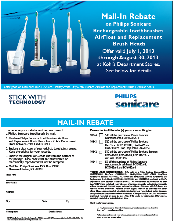 30 Mail In Rebate For July Sonicare Electric Toothbrush Philips