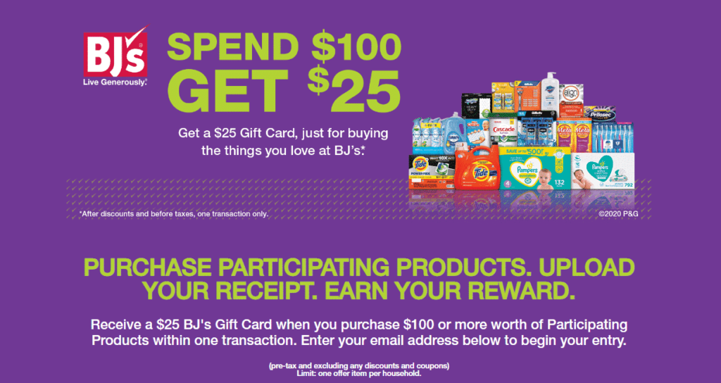 BJs Members Get 25 Gift Card P G Rebate BJs Club