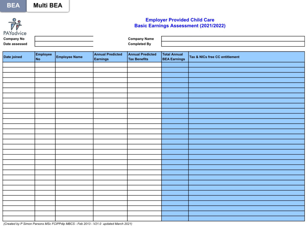 Child Care Vouchers 2021 2024 Basic Earnings Assessment Calculator 