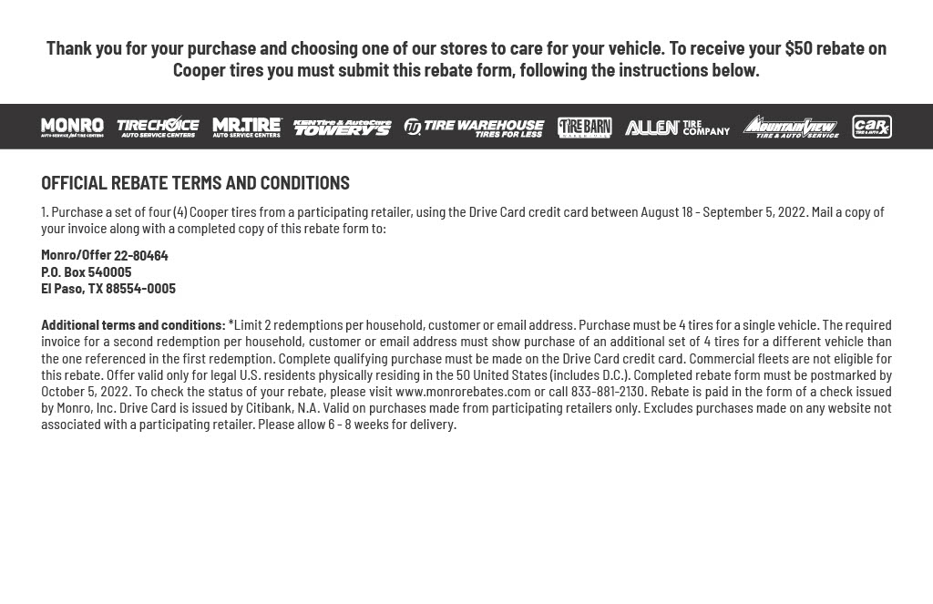 Cooper Tire Rebate Form Summer 2024 Car X