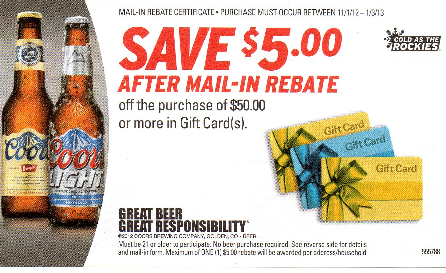 Coupon STL Coors Beer Rebate Save 5 On Gift Cards