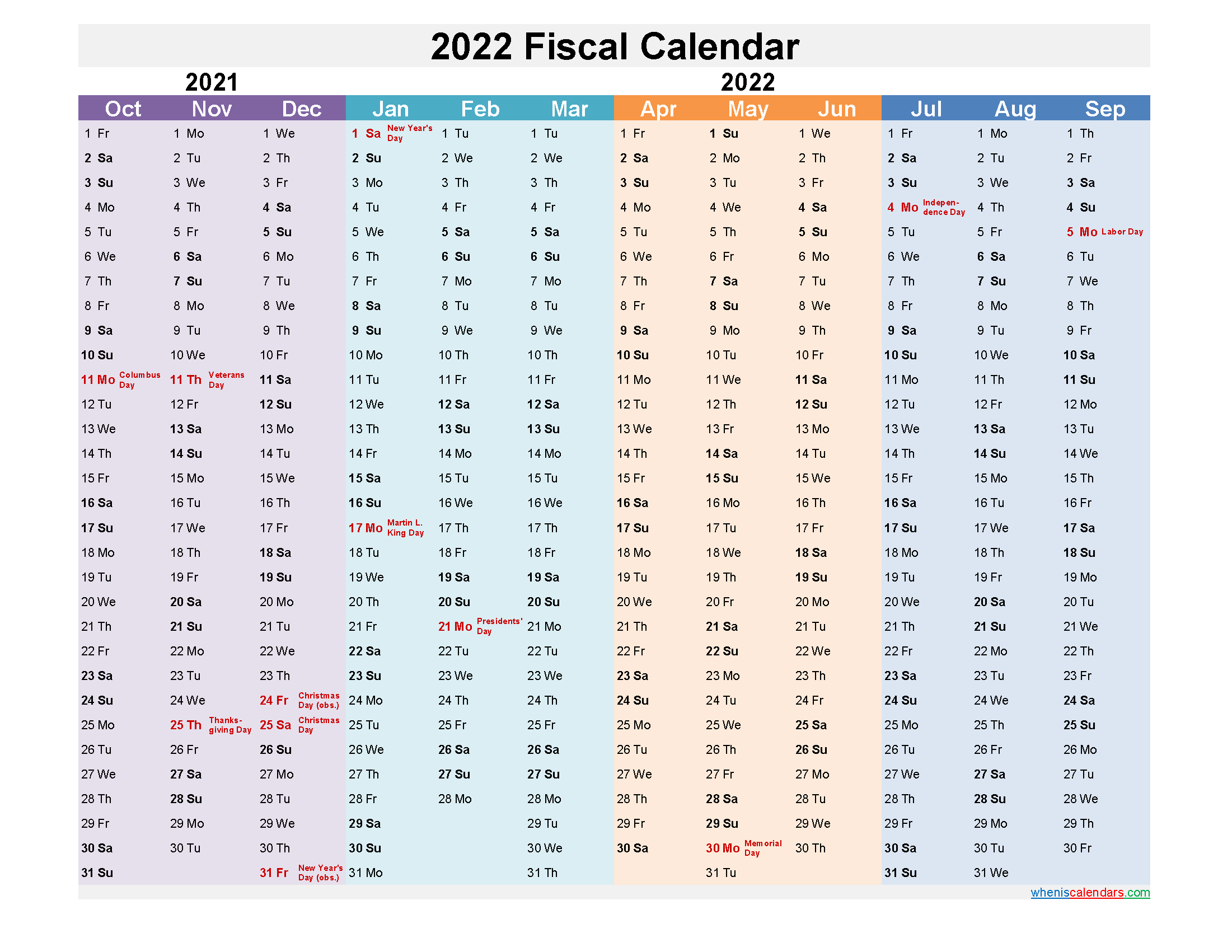 Fiscal Year Calendar 2022 Template No fiscal22y12