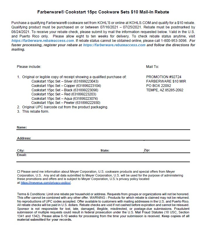 Kohls Rebate Form 2021 Printable Rebate Form