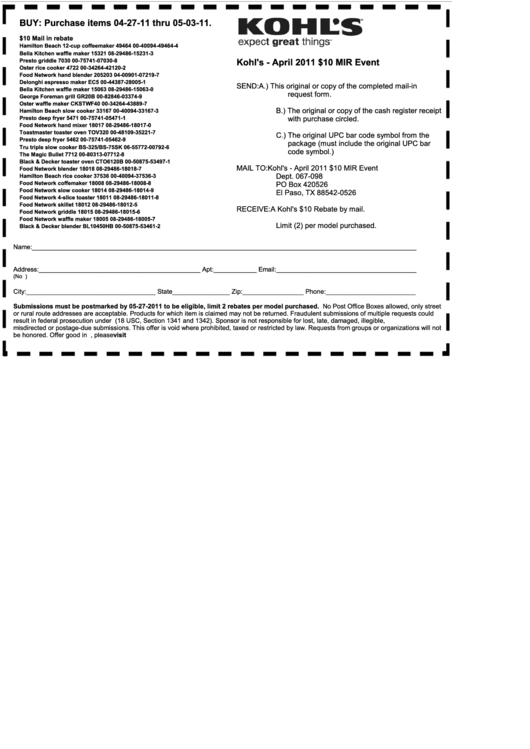 Kohls Rebate Form Printable Pdf Download