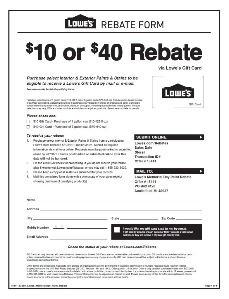 Lowes Printable Rebate Form