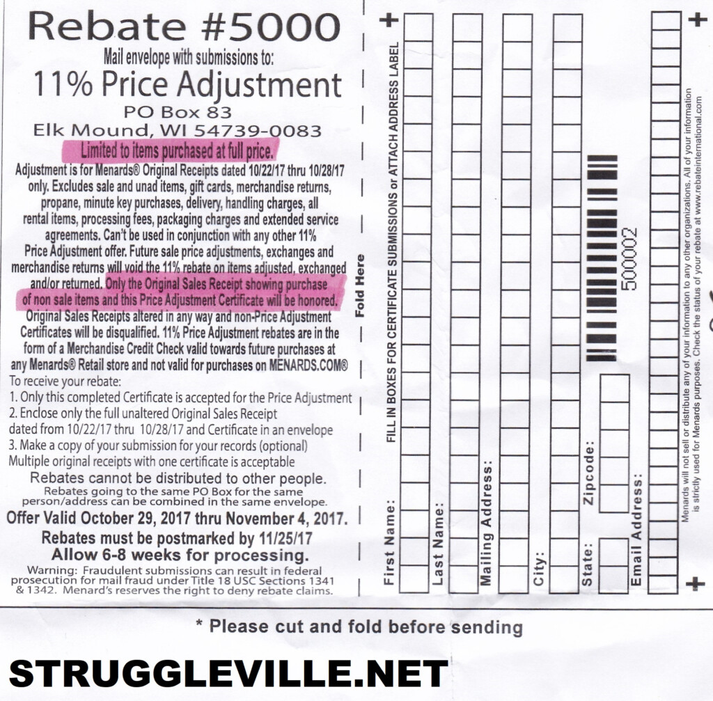 Menards 11 Price Adjustment Rebate Purchases 10 22 10 28 Struggleville