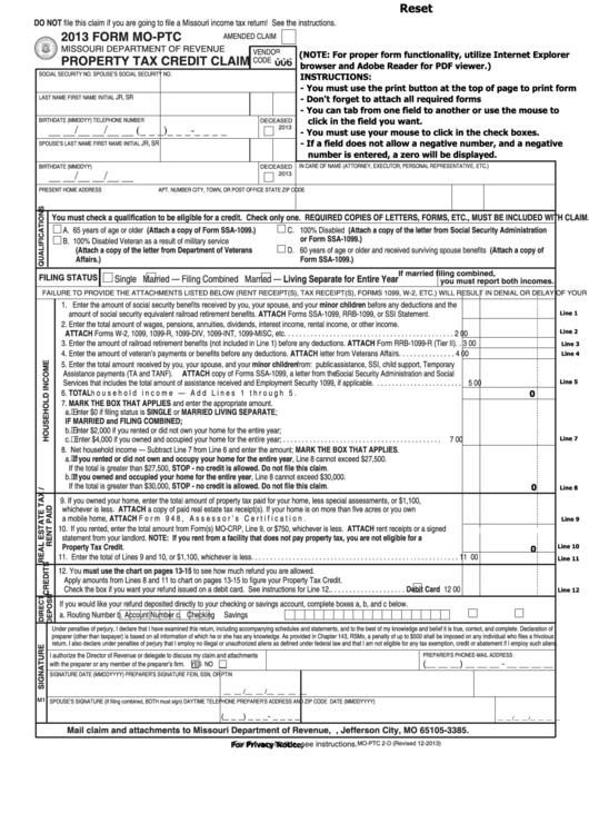 Missouri Department Of Revenue Form Mo Ptc Chytrydesign