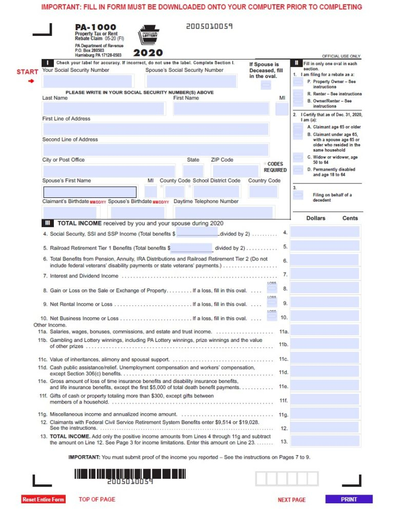 PA Rent Rebate Form 2021 Printable Rebate Form