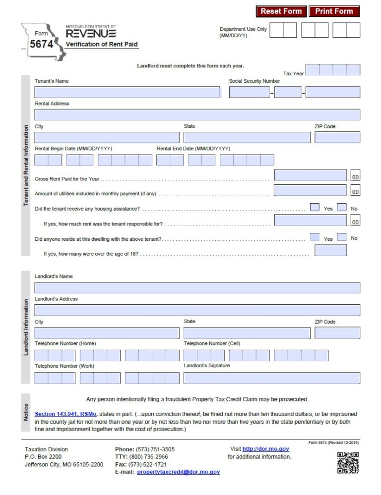 Rent Rebate Form Missouri 2021 Printable Rebate Form