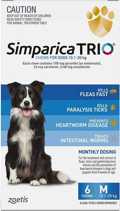 Simparica TRIO For Medium Dogs 22 44 Lbs TEAL 3 Tablets 55 