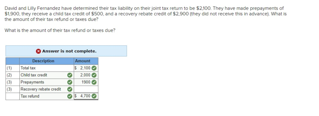 Solved No Idea How To Calculate Recovery Rebate Credit P Chegg