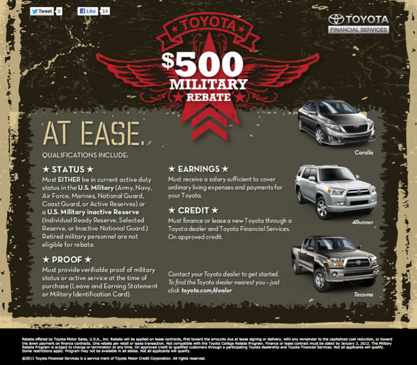 Toyota Military Rebate Microsite