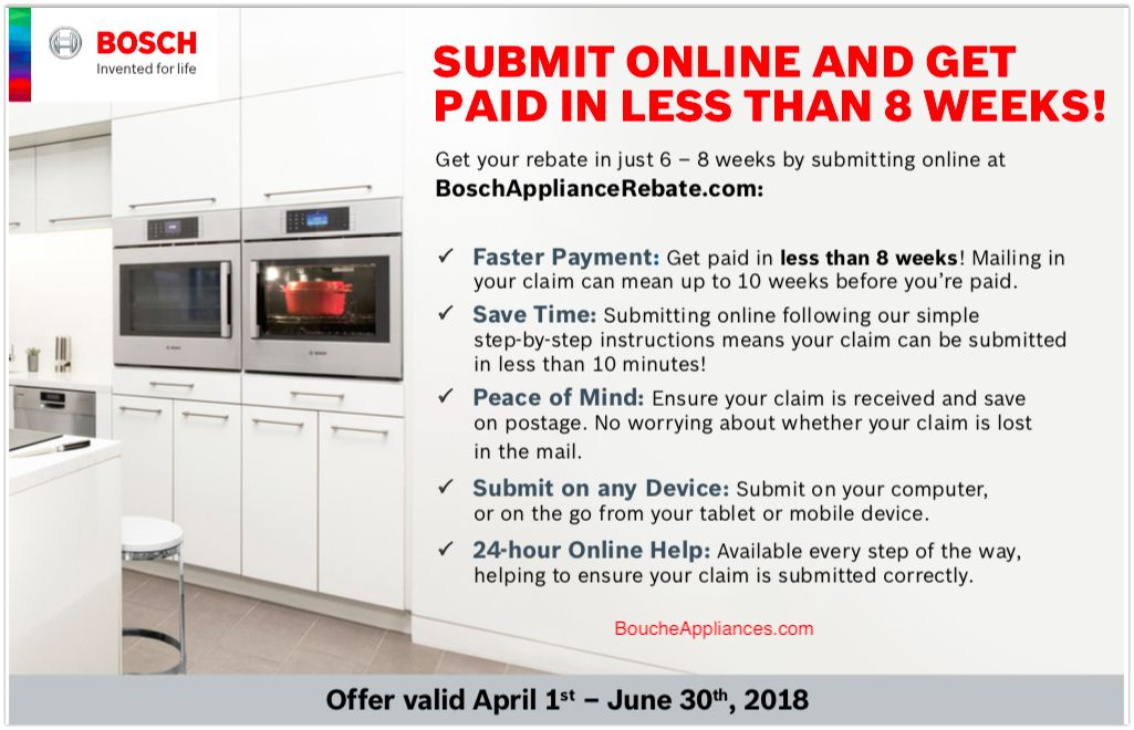 Bosch Benchmark Appliance Rebate Available From 4 1 2018 To 6 30 2018 