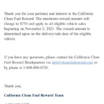 CA Clean Fuel Rebate CCFR Decrease To 750 Max As Of 11 2 2021