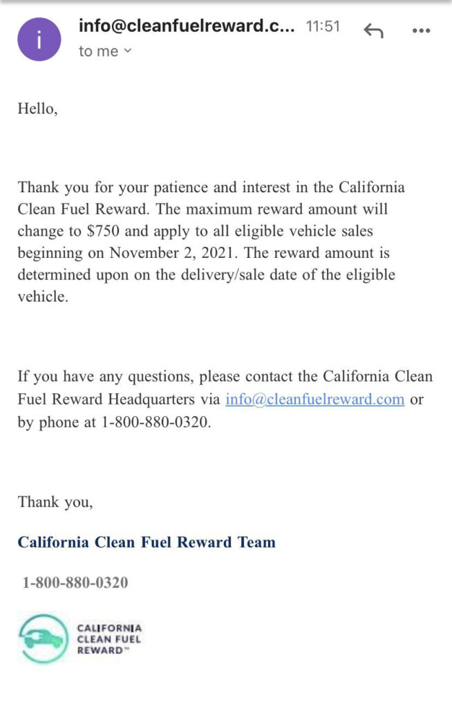 CA Clean Fuel Rebate CCFR Decrease To 750 Max As Of 11 2 2021
