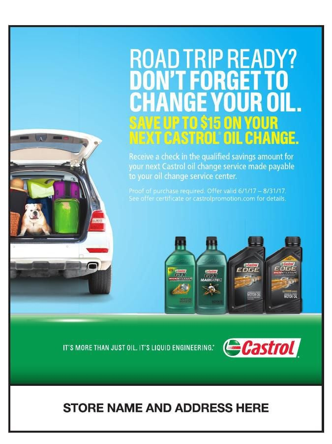 Castrol Motor Oil Installers To Advertise Road Trip Ready Rebate 