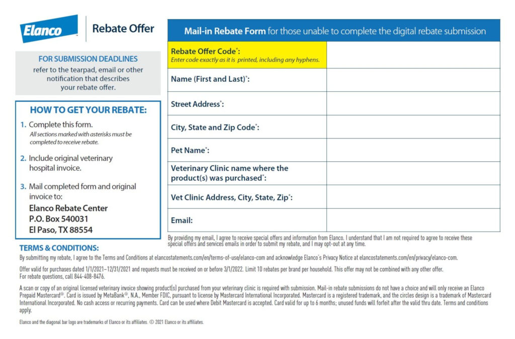 Elanco Printable Rebate Form