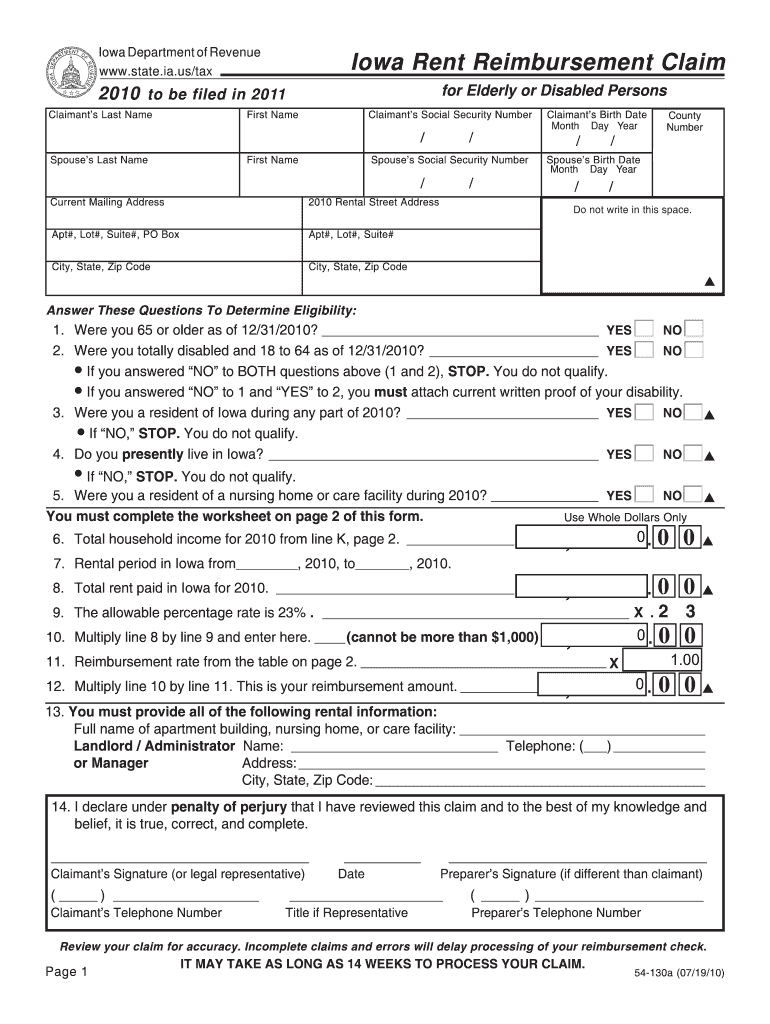 File Iowa Rent Rebate Online 2010 Form Fill Out Sign Online DocHub