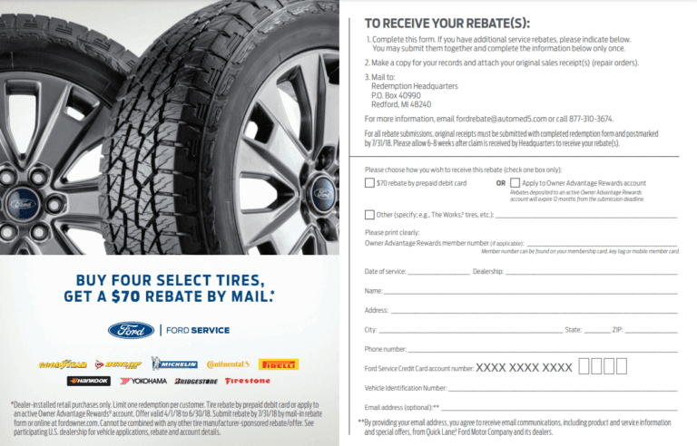 Ford Tire Rebate Form 2023 Printable Rebate Form