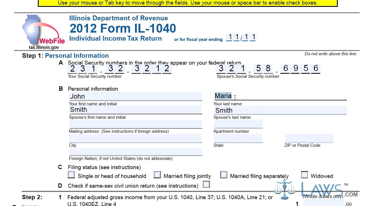 Form IL 1040 Individual Income Tax Return YouTube