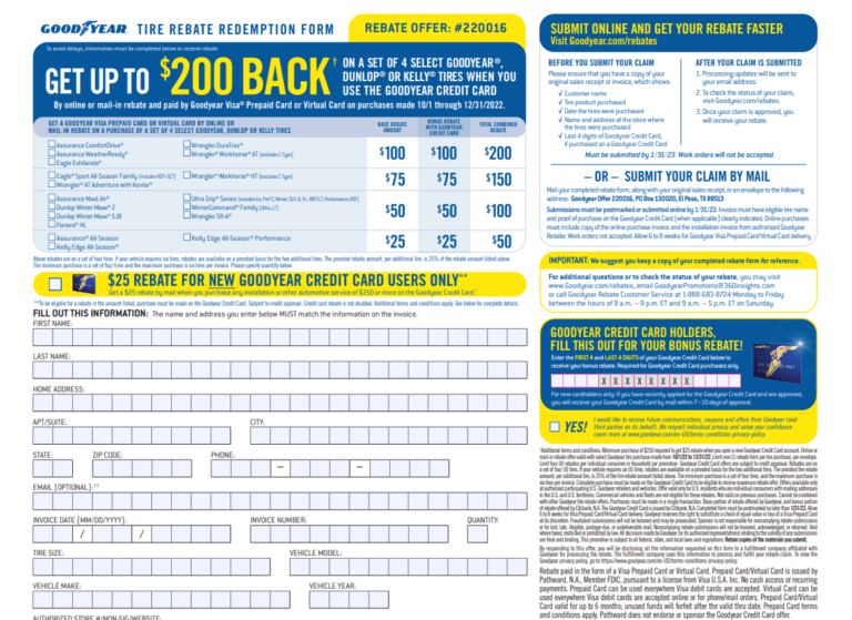 Goodyear Rebate Form December 2024 Article Printable Rebate Form