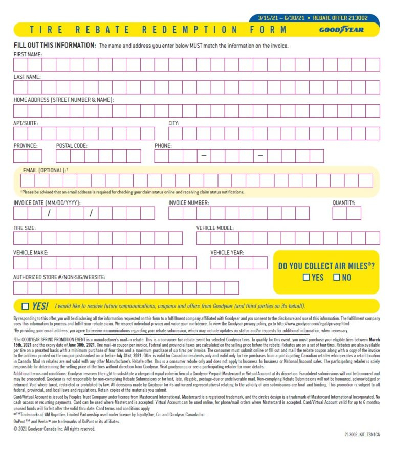 Goodyear Tire Rebate Form December 2024 2024 Tirerebate