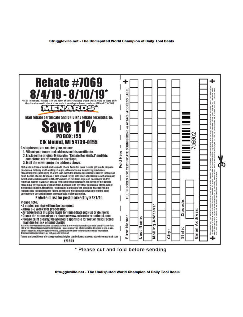 Menards 11 Rebate 7069 Purchases 8 4 19 8 10 19