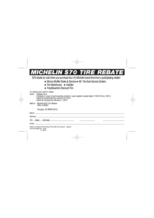 Michelin Tires 70 Printable Rebate Form 2024 Tirerebate TireRebates