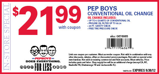 Pep Boys Oil Change Coupons September 2012 Cheap Oil Change Coupons