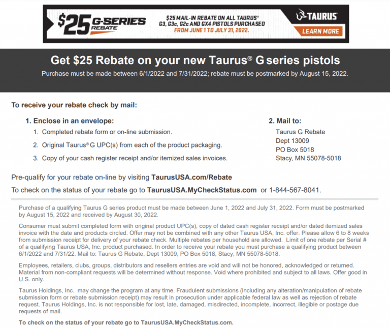 Taurus Gun Rebates 2020 Printable Rebate Form