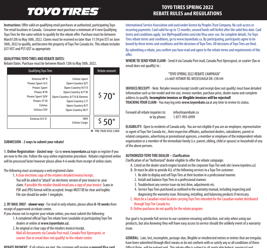 Tires Rebate Printable Rebate Form