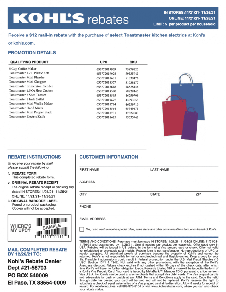 Toastmaster Rebate Kohl s 2024 Printable Rebate Form