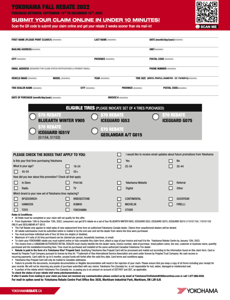 Yokohama Rebate Status Printable Rebate Form