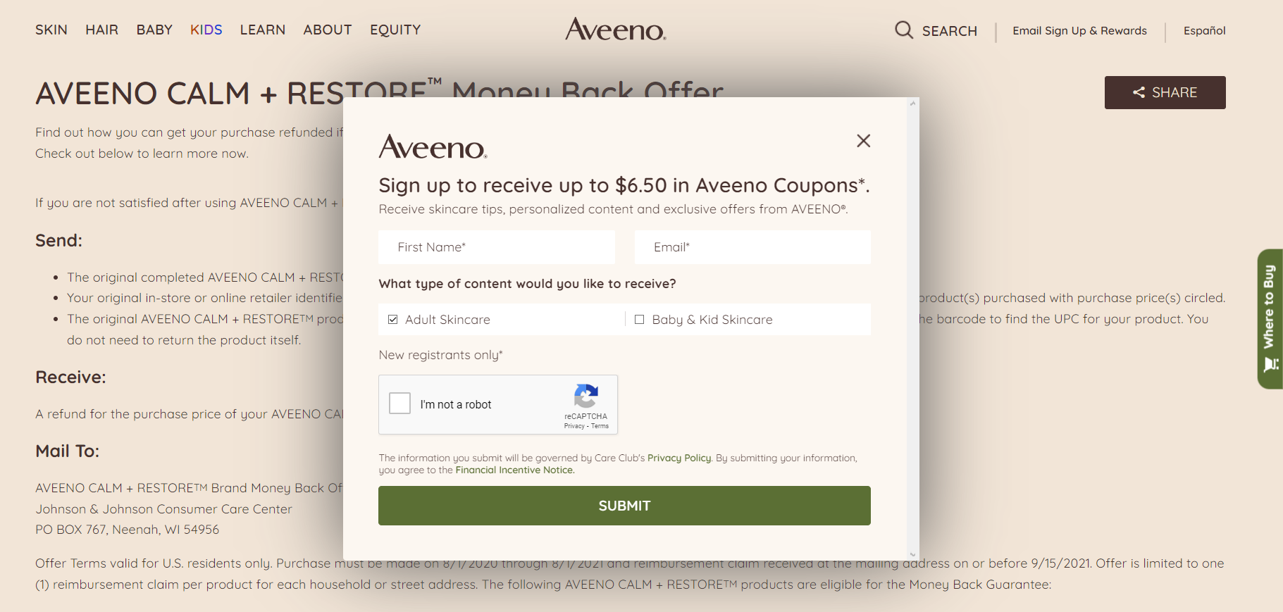 Aveeno Rebate Printable Rebate Form