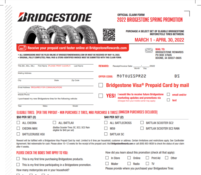 Bridgestone Tire Rebate Form 2024 Auto Printable Rebate Form