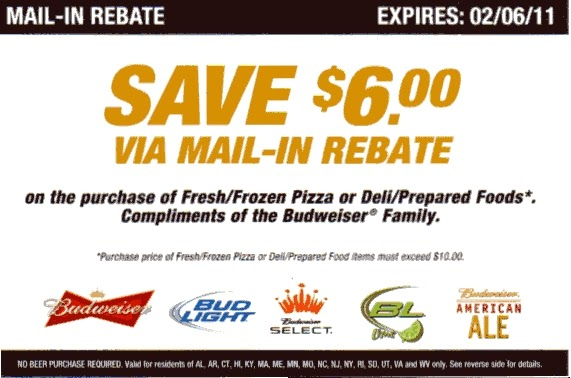 Coupon STL Budweiser Beer Rebate Save 6 On Pizza Or Deli Foods