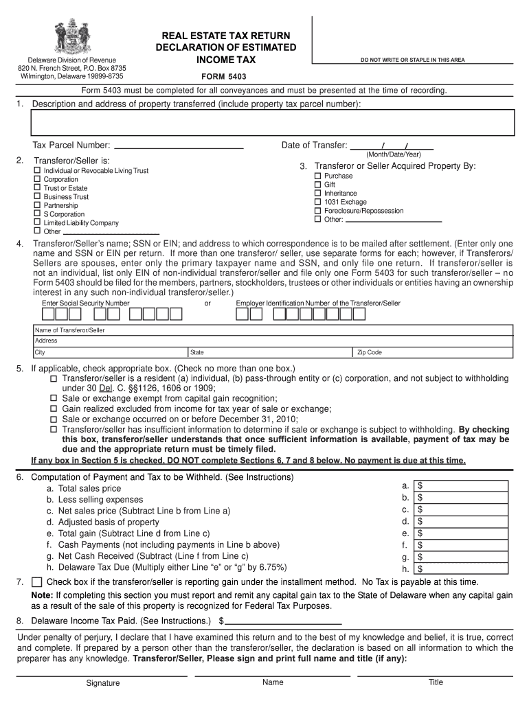 Delaware Form 5403 2020 Fill And Sign Printable Template Online US