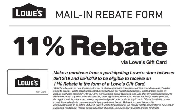 Expired Lowe s 11 Rebate Of Up To 500 In Select Areas In Store And