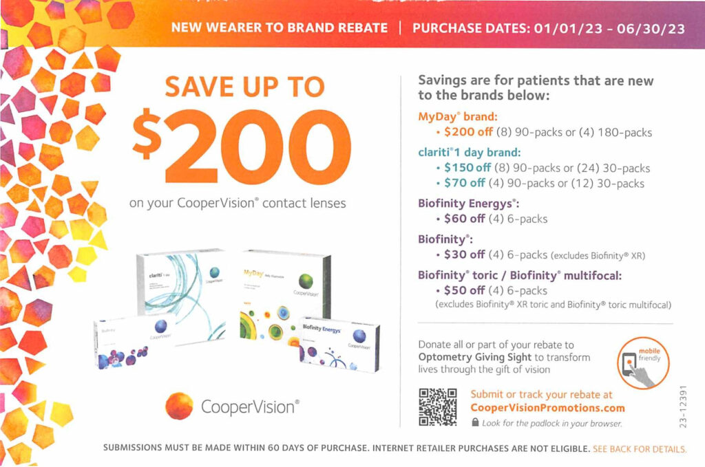 Get Up To A 200 Rebate On CooperVision Contact Lenses Sunny Optometry