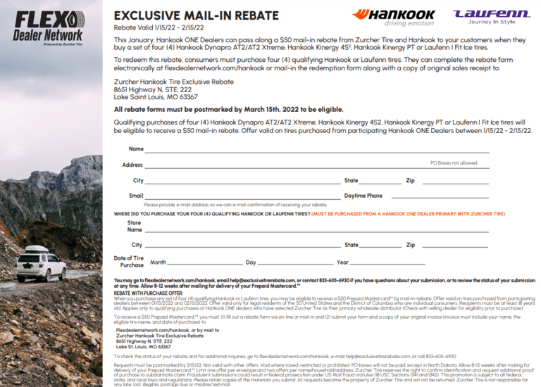 Hankook Rebate Form 2024 Printable Rebate Form