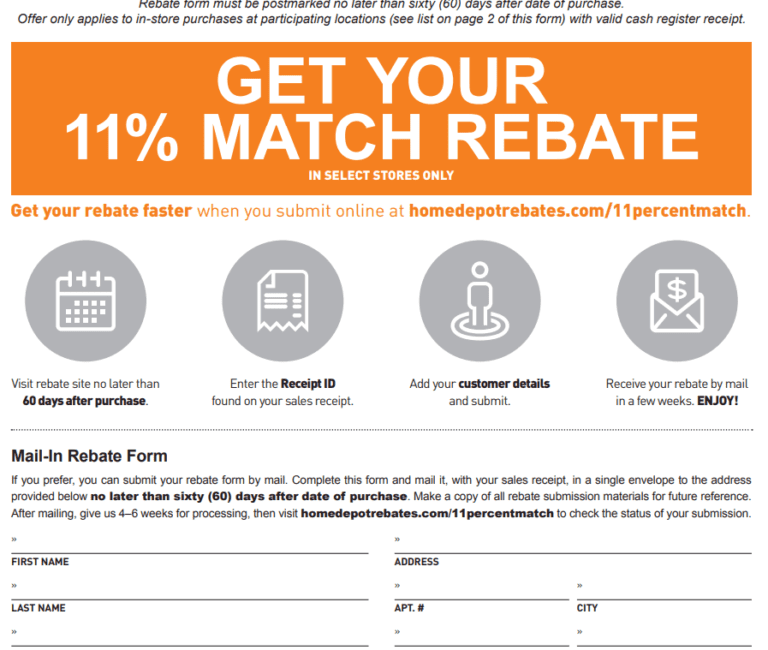 Home Depot Rebate Form 2024 Printable Rebate Form