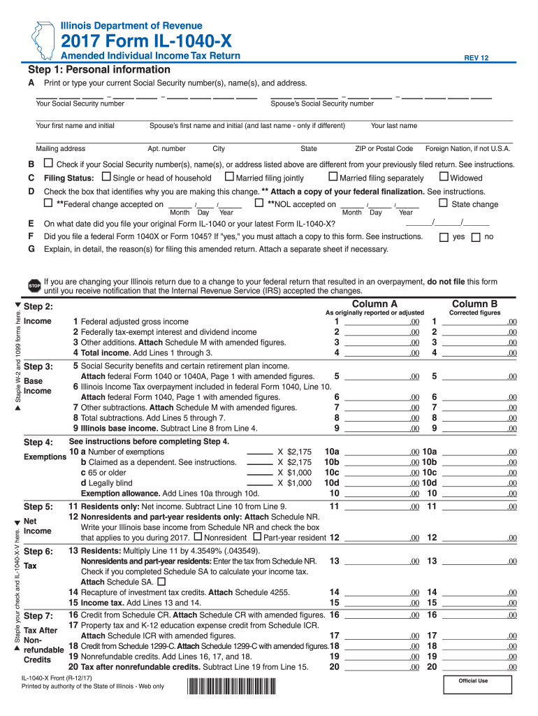 Il 1040X Instructions 2017 Fill Out And Sign Printable PDF Template SignNow