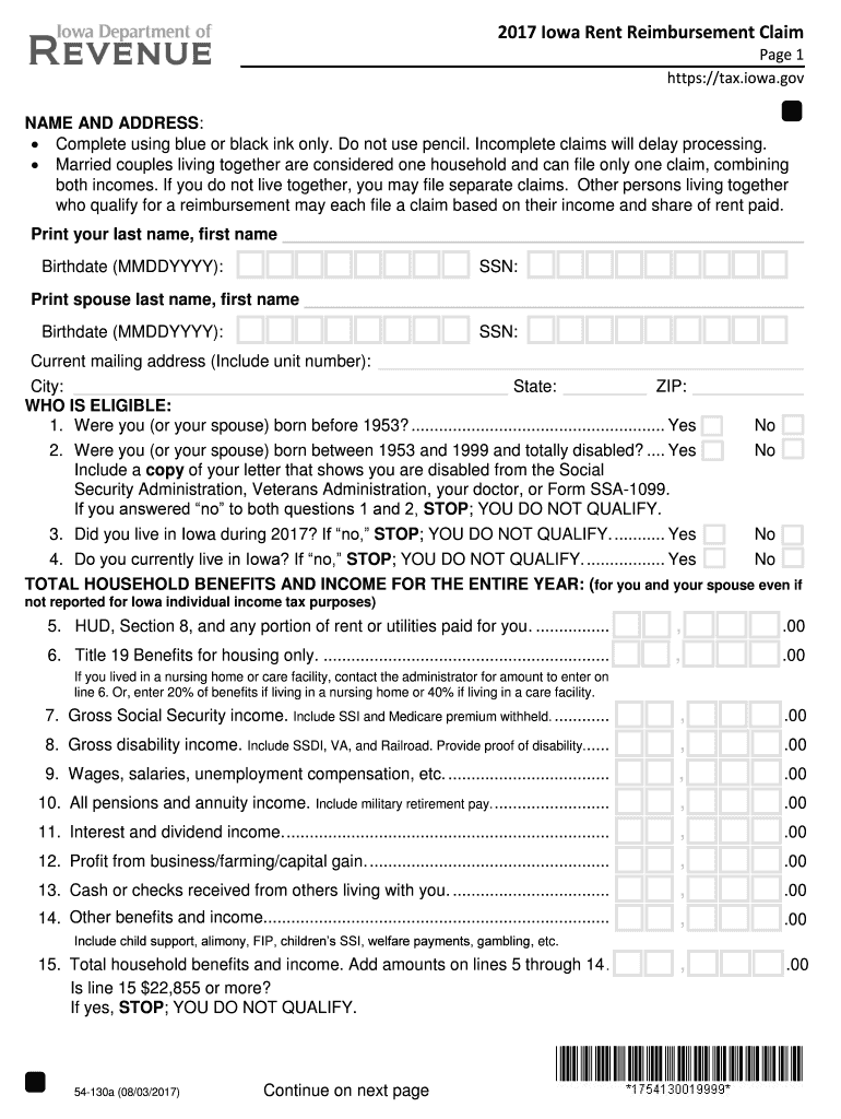 Iowa Rent Rebate 2017 2019 Form Fill Out Sign Online DocHub