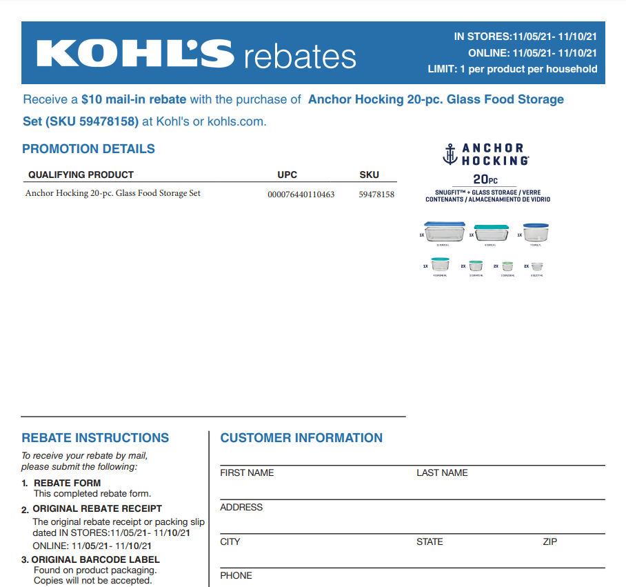 Kohls Rebate Form Toastmaster Printable Rebate Form