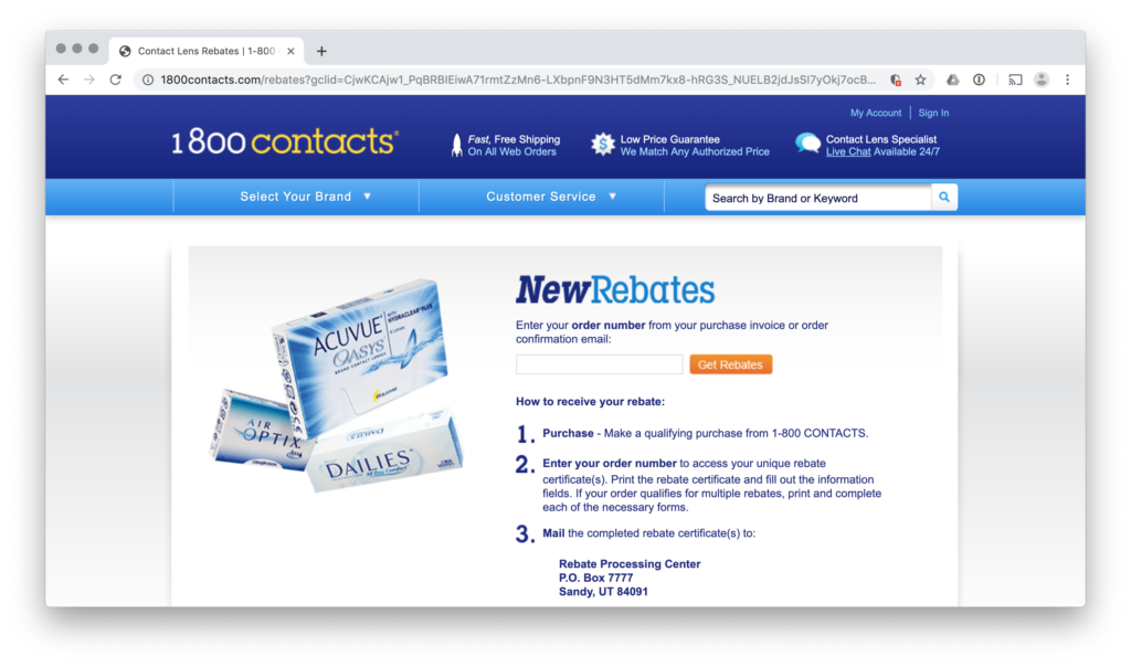 Mail In Rebate Forms For 1800 Contacts