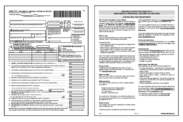 New Mexico Tax Forms And Instructions For 2020 Form PIT 1 