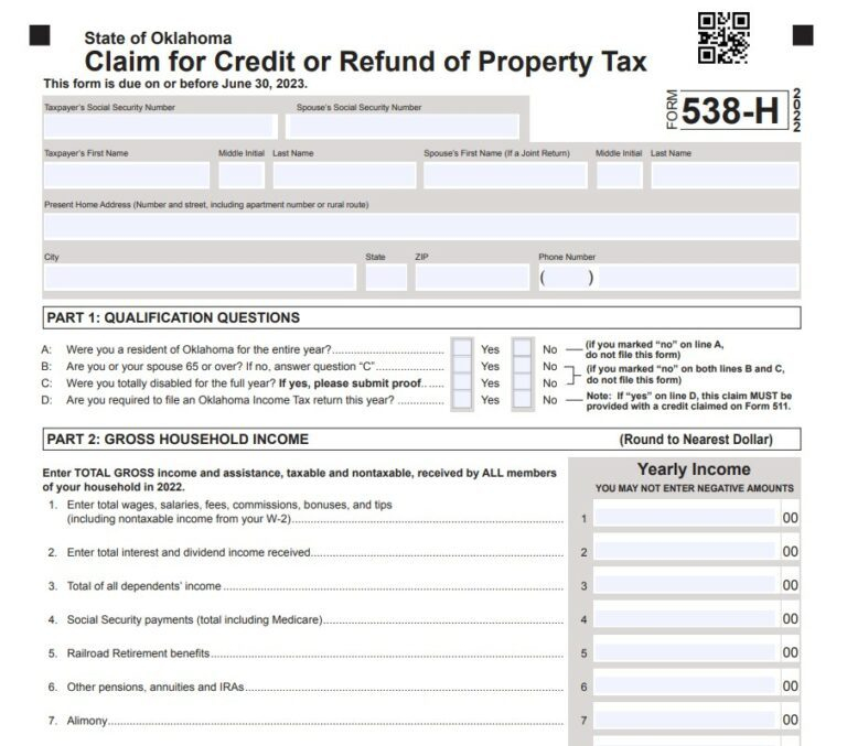 Oklahoma Renters Rebate 2024 Printable Rebate Form