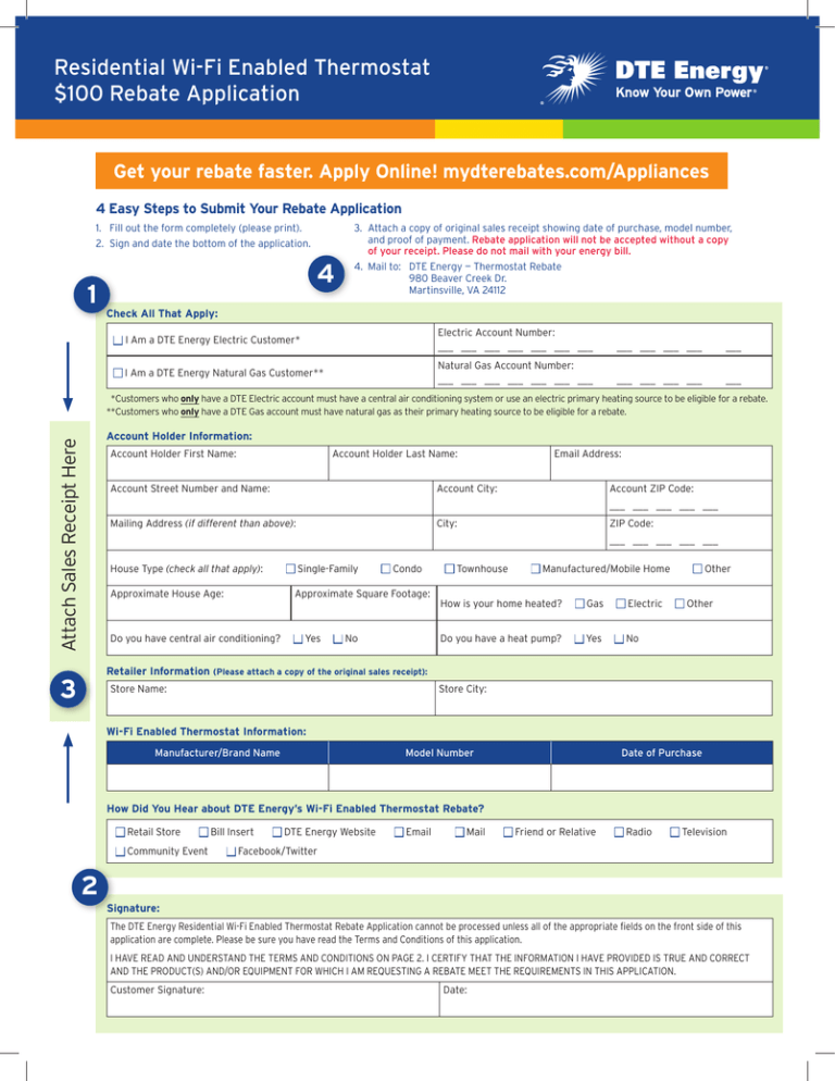 Wi Fi Thermostat Rebate Application