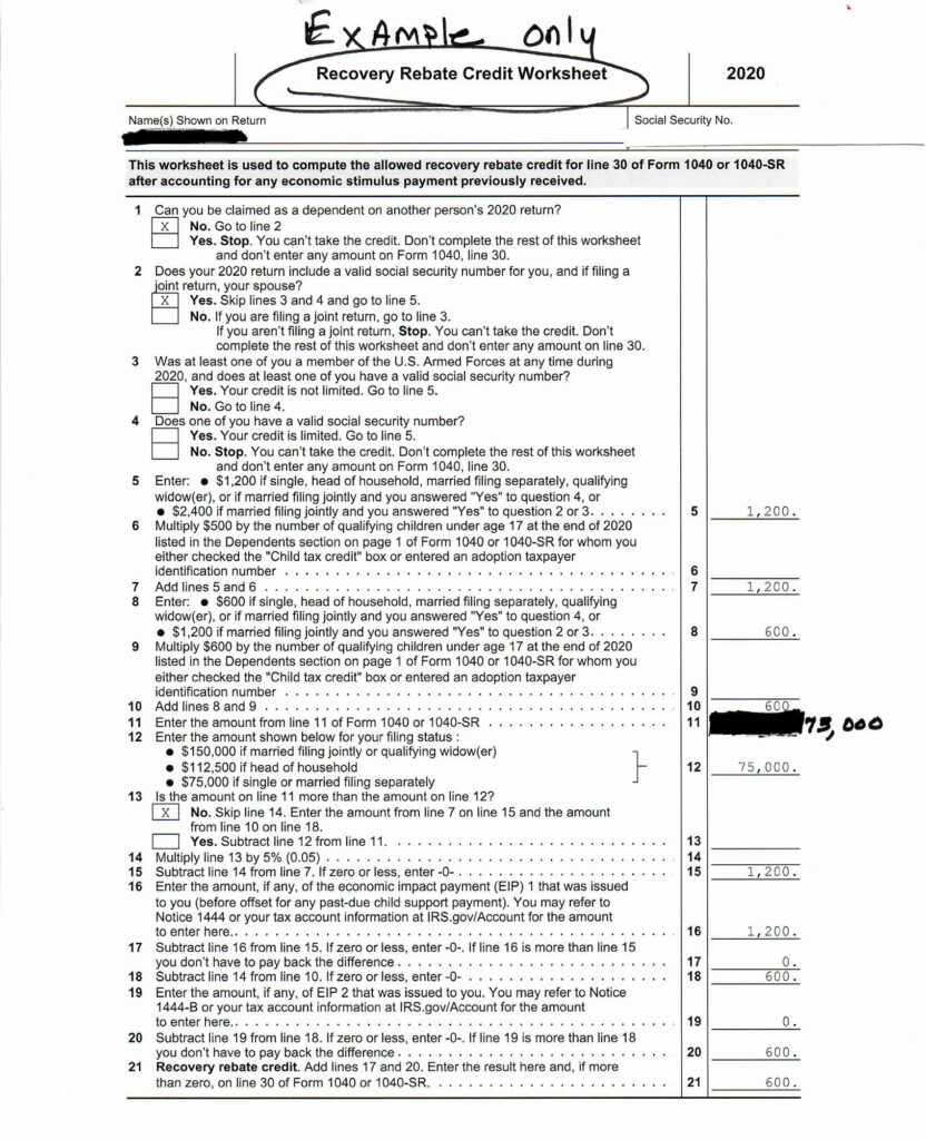 2022 Irs Recovery Rebate Credit Worksheet Recovery Rebate