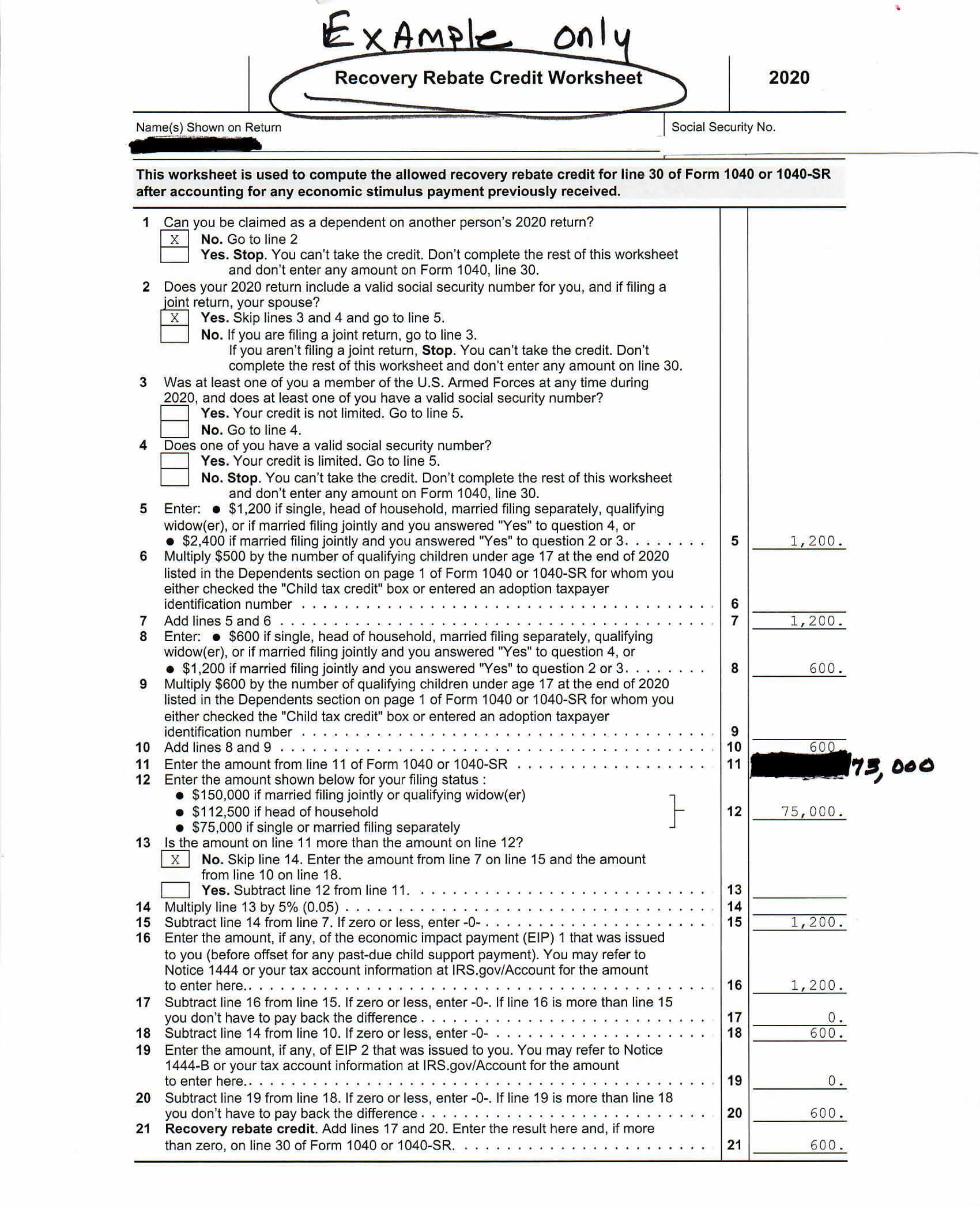 2022 Irs Recovery Rebate Credit Worksheet Recovery Rebate